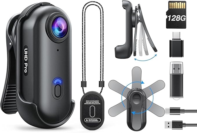 BOBLOV W4 Mini Body Camera, Wearable Camera with 360°Rotatable Clip & Magnetic Clip, 120 Minutes for 1080P Recording, Easy to Use for Lecture, Traveling, Pet Walking and Outdoors Activities (64GB)