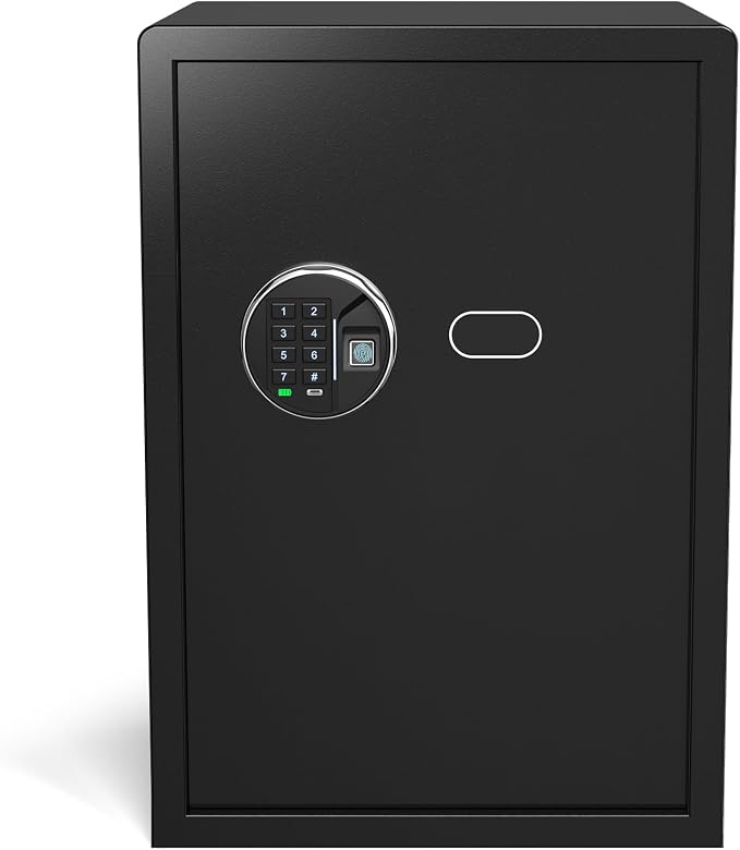 Grimtron 35LB Biometric 4 Pistols Safe with Fingerprint Lock, 3-8 Digit PIN | 2-in-1 Storage for 4 Pistols & Valuables, 2.04 Cu Ft Capacity, 30 Fingerprints, All-Metal Knob, Silent Mode & Type-C Power