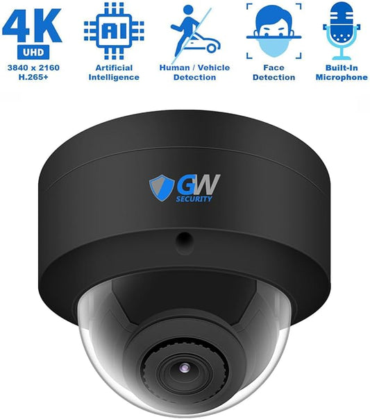 GW Security 16 Channel 12MP NVR UltraHD 4K Smart AI Human/Vehicle/Face Recognition AcuSearch PoE Security Camera System with 12 x 8MP Waterproof Mic 135° Wide Angle Outdoor Indoor Dome Cameras (Black)