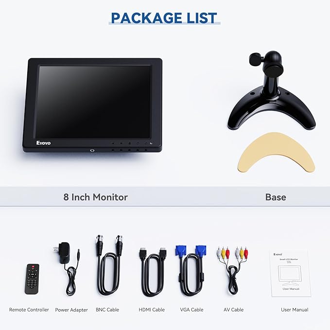 Eyoyo 8 Inch Small Monitor, 1024x768 4:3 IPS Mini Security Camera Monitor Screen Support HDMI VGA AV BNC Input with Remote Control, Video Monitors for Retro Computer PC NVR CCTV Raspbery Pi