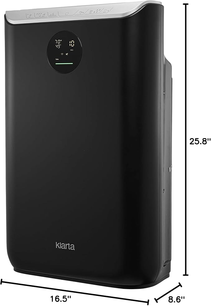 Air Purifier for Large Room - Up to 2775 ft² - Smart WiFi App - Ultra Quiet 24 dB - Air Purifiers for Home Pets - Removes Allergens, Smoke & Pet Odors - 99.97% Particle Filtration - Klarta Stor Black