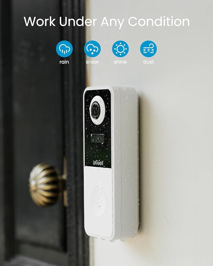 ieGeek Video Doorbell Camera Wireless, Head-to-Toe 180° Ultra View Battery Powered, No Subscription Fee, 2K 3MP HD, Smart Motion Detection, Real-time Alerts, Local/Cloud Storage, Only 2.4GHz WiFi