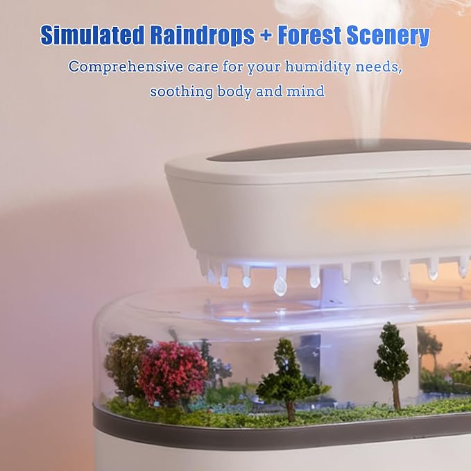 Rain Cloud Humidifier Diffuser with Natural Rain Sounds Ocean Waves Crackling Fire 7 Color Night Light 250mL Large Tank Quiet Operation 4-8 Hour Timer Auto Shut Off for Bedroom Sleep Office Relaxation