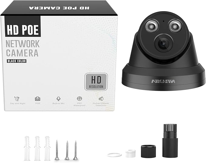 VIKYLIN 4K 8MP IP PoE AI Camera(Black),Security IP Turret Camera with 98ft EXIR2.0 Night Vision,Built-in Mic,Human/Vehicle Detection, 2.8mm Lens,H.265,IP67,NDAA Complaint
