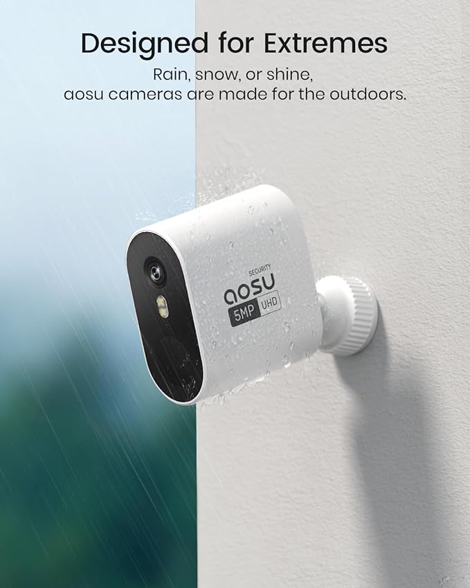 aosu 3K/5MP Solar Security Cameras Wireless Outdoor Home Surveillance System, 166° Ultra-Wide-Angle, HD Color Night Vision, Spotlight & Siren Alarm, Motion Alert, No Subscription Required, 2-Cam-Kit