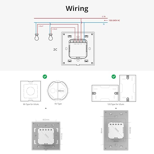 SONOFF Smart Light Switch, 2.4GHz WiFi Alexa Light Switch, Works with Alexa Google Home Brilliant Smart Switch, T5 1 Gang 1 Way Smart Touch Wall Switch, Neutral Wire Required Smart Life Light Switch