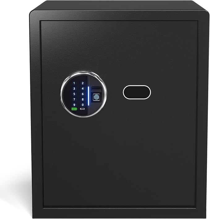 Grimtron 32LB Biometric 4 Pistols Safe with Fingerprint Lock, 3-8 Digit PIN | 2-in-1 Storage for 4 Pistols & Valuables, 1.71 Cu Ft Capacity, 30 Fingerprints, All-Metal Knob, Silent Mode & Type-C Power