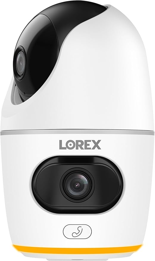 Lorex 2K Dual Lens Indoor Wi-Fi Security Camera | Auto-Tracking | 360° Pan-Tilt | Person & Pet Detection | IR Night Vision | 2-Way Talk | Call Button | Cloud & Local Storage (SD Card not Included)