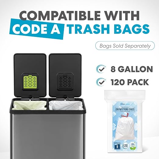 Simpli-Magic 16 Gallon (60L) Elegant Black Step Trash Can – Dual Compartment Kitchen Garbage Can with Waste & Recycling Bins – Slow-Close Lid, Odor Control, Hands-Free, Premium Stainless Steel