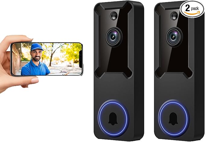 CutePanda 2Pack Wireless Wi-Fi Video Doorbell Camera with Night Vision, 2-Way Talk,720P Cloud Storage, 2.4G WiFi,