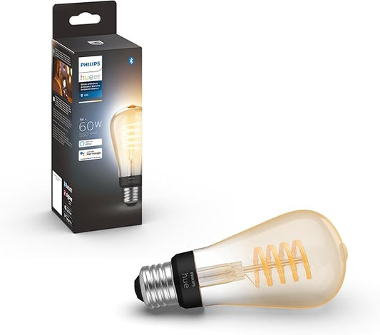 Philips Hue 7W ST19 White Ambiance LED Smart Vintage Edison Filament Bulb, Warm - Pack of 1 - E26 & Smart 75W A19 LED Bulb - White and Color Ambiance Color-Changing Light - 1 Pack
