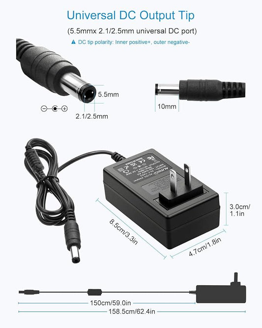 ALITOVE 12V DC Power Supply 3A 36W Universal AC Adapter 100-240V 50-60hz to 12 Volt Power Adapter Cord 3Amp 2.5A 2A 5.5mm x 2.5mm 2.1mm for LED Strip Light CCTV Security Camera PC Monitor and More
