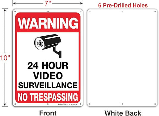 Video Surveillance Sign, No Trespassing Sign, Metal Reflective Warning Sign, 10 x7 Inches 0.40 Aluminum, (2 Pack) Fade Resistant, UV Protected, Waterproof, Indoor or Outdoor Use for Home Business CCTV