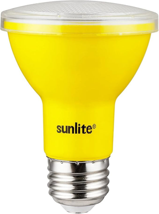 Sunlite - Yellow LED PAR20 Reflector Light Bulb, 2 Watts, 120 Volts, Medium Base, 30,000 Hour Lamp Life, 30 Lumens, Narrow Flood, 30° Beam Angle, Energy Saving, Multi-Use, Indoor/Outdoor (6 Pack)