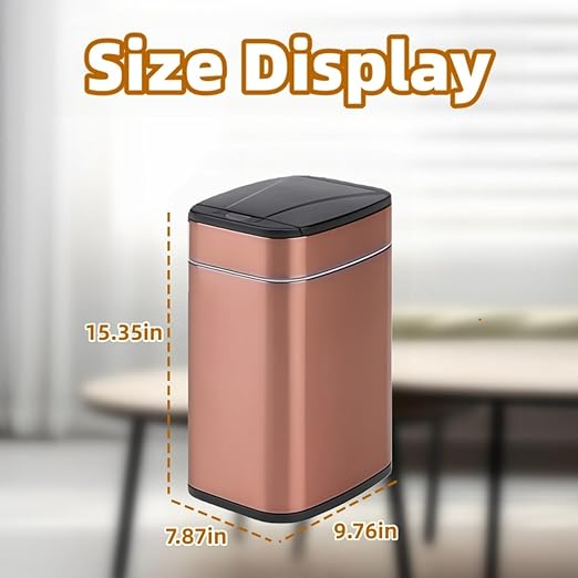 Garbage Can with Lid, Intelligent Sensor Opening and Closing, Small Garbage Can for Living Room, Bedroom, Kitchen and Bathroom (2, Square Rose Gold)