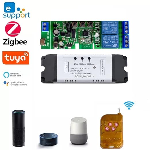 2 Channel 5V 12V ZigBee Smart Relay Switch,Adjustable Self Lock and Momentary Interlock Working Mode,Works with Tuya eWelink Zigbee Gateway, Alexa, Google Home (ZigBee Hub Required)
