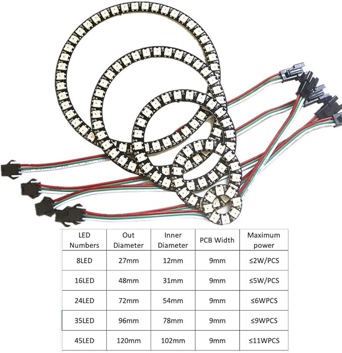 128 Bits WS2812 Addressable LED Ring with SM2.54-3P Wire, DC5V WS2812B 5050 RGB LED with Built-in Drivers Pixels Individual Controlling for Arduino Pi ESP8266 ESP32 Nodemcu (128 bits)