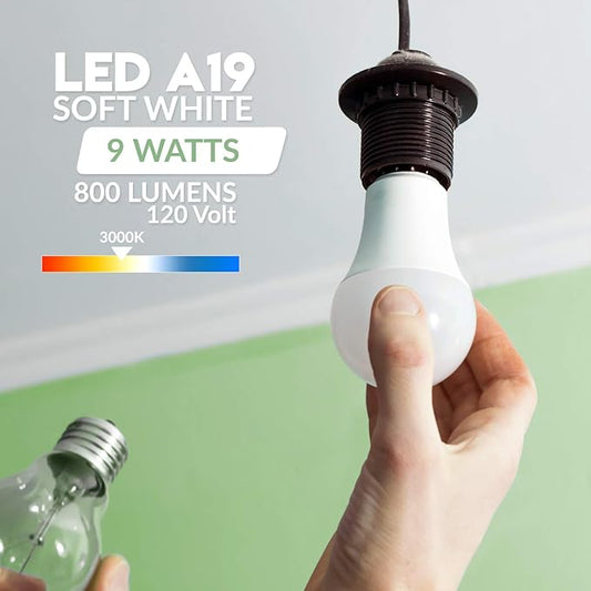 KOR 6 Pack A19 LED Light Bulb, 60W Equivalent, 3000K Soft White, 800 Lumens, Efficient 9 Watt Replacement Bulbs with E26 Standard Base, 15000 Long Life Hours, Non-Dimmable, 80+ CRI, UL Listed