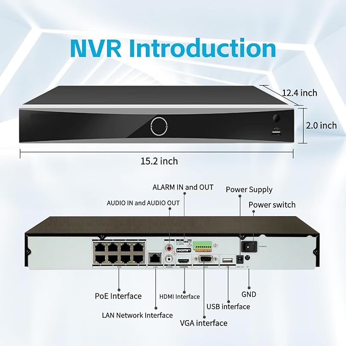 DS-7608NXI-K2/8P 8CH 4K 8-Channel PoE AcuSense NVR Network Video Recorder (HDD Not Included) Human/Vehicle Detection, Compatible with ONVIF/HIK IP Camera, International English Version