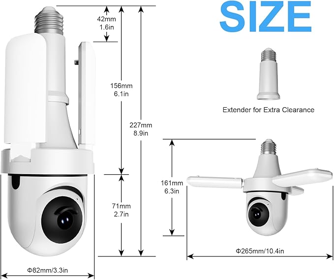 KERUI 2K Light Bulb Camera Outdoor Indoor, 360° Auto Tracking PTZ WiFi Security Camera with Dimmable LED Light, Color Night Vision, AI Motion Detection, Two-Way Audio, E27 Screw in Light Socket