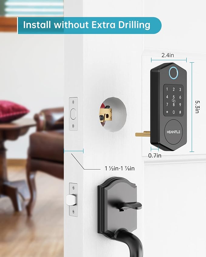 Keyless Entry Door Lock,HEANTLE Fingerprint Smart Deadbolts with Touchscreen Keypad for Front Door,Electronic Bluetooth Deadbolt with App Control,Auto Lock