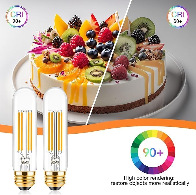 ToBeGreat T30 E26 Tubular Filament Light Bulbs Dimmable 6 Watt Equivalent 60W Bulb T10 Edison LED Warm White 2700K,Desk Lamp,Kitchen,2 Pack