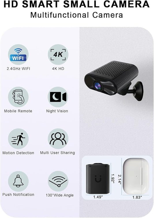 Mini Camera - 4K HD Wireless Small Camera - Tiny Indoor Security Cameras with Night Vision & Motion Detection, APP Control Nanny Cam for Home, Office, Baby, Pet, Miniguard Cam ( 2.4G & 5GHz WiFi )