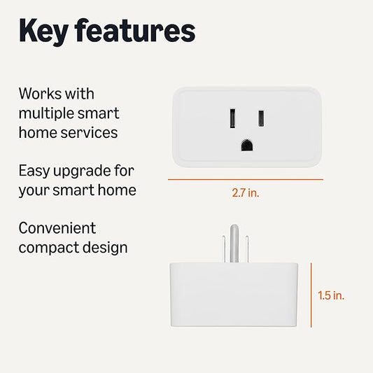Amazon Basics Smart Plug, Matter Compatible, Compatible with Amazon Alexa, Google Home, Apple HomeKit, Matter Hub Required, 2.4 GHz Wi-Fi only, White, X-Pack