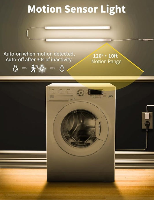 Under Cabinet Motion Sensor Lighting Indoor Plug in, 16" 12V LED Under Counter Lights Super Bright Ultra Thin Magnetic for Kitchen/Hallway/Toilet/Garage/Closet(Warm White/3000K, 2 Pack)