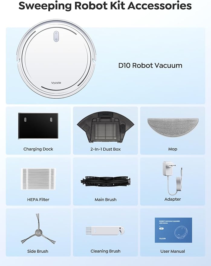Robot Vacuum and Mop, 3-in-1 Robotic Vacuum Cleaner with Schedule, 5000Pa Suction, LiDAR Navigation & Smart Mapping,150 Mins Max, Ultra-Slim, App/Alexa Control for Pet Hair/Hard Floor/Carpet, D10