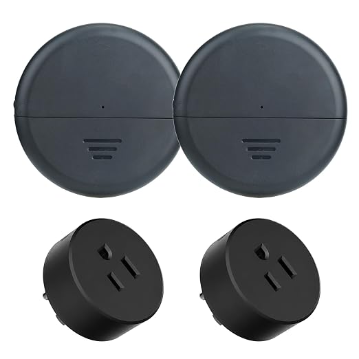 Greencycle Black Wireless Motion Sensor Outlet 2 Sets,Auto On/Off Switch | No Wiring Needed PIR Sensor,4 Timer Settings,Adjustable Detection Range,15A 1875W LED for Garage,Closet,Hallway,Basement