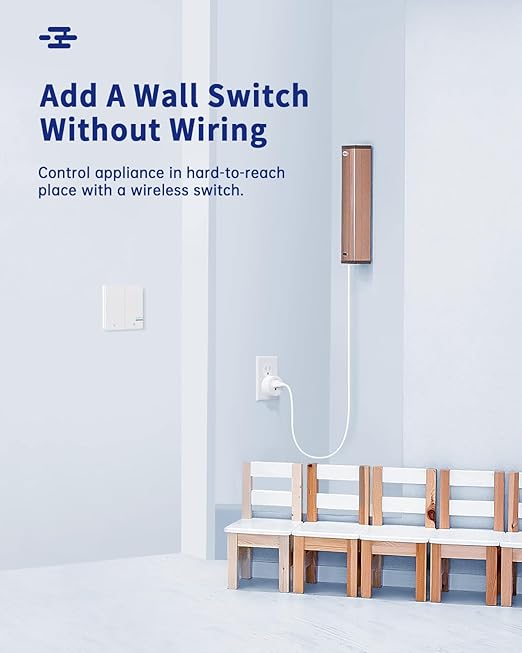 Remote Control Outlet Plug, 15A/1500W Wireless Light Switch for Lights, Fans, Projectors, Kitchen Appliances, 500 Feet RF Range Remote Light Swich Wireless, 2 Outlets & 1 Remote