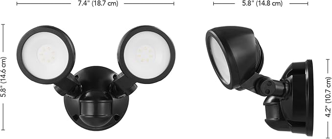 GLOBE Electric 10W Twin Head Motion Sensor LED Flood Light, 1000 Lumens, 180° Detection, 40-Ft Range, 4000K Daylight, Hardwired, Weather Resistant, 17000200