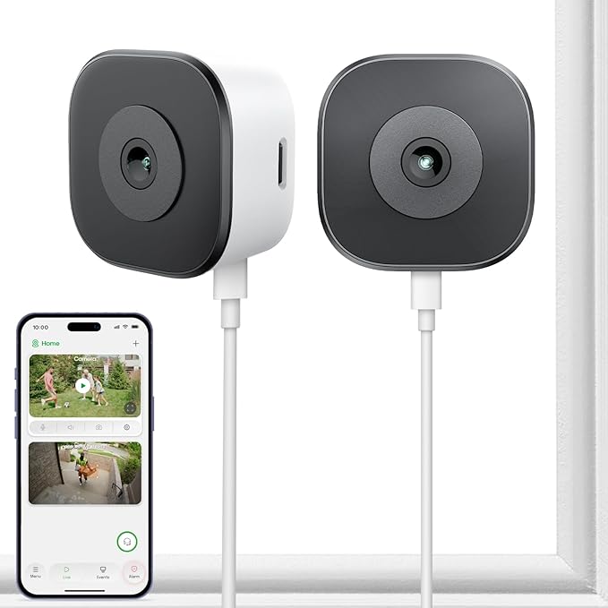 3MP 2 Pack 2K Window Camera for Home Security, 5G&2.4Ghz WiFi Human Detection Alert, AI Full Color Night Vision in Easy Setup for House Glasses