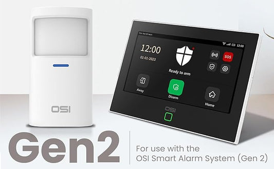 OSI Wireless Motion Sensors (Gen 2) White - Accessory for OSI Smart Alarm System (Gen 2), Wireless, Includes 2 AA Batteries, Pet Immunity, Wide Angle 110°. Qty 1