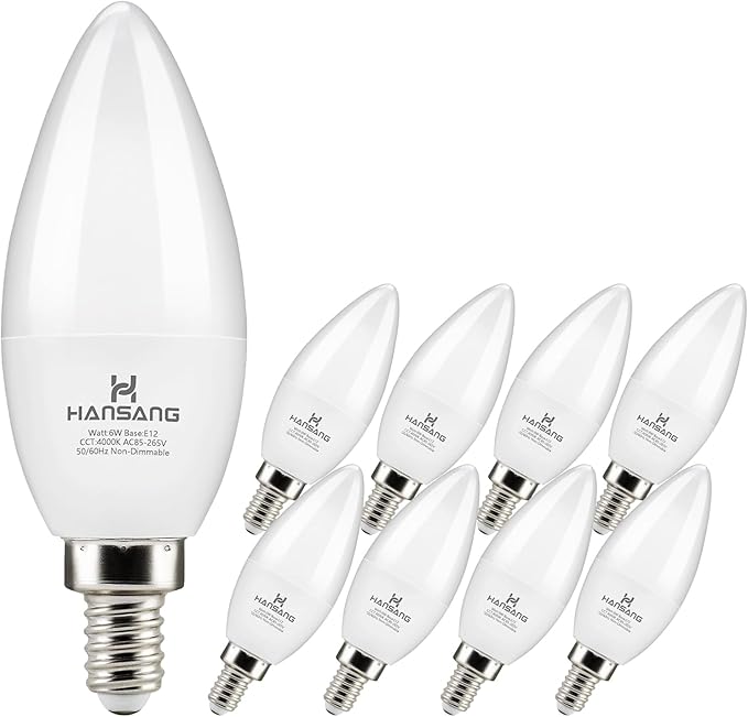 8 Pack E12 Candelabra LED Light Bulbs 4000K Natural Daylight, Small Base Type B Light Bulb for Chandelier, 6W 60Watt Equivalent, B11 Ceiling Fan Light Bulbs, 600LM, Non-dimmable