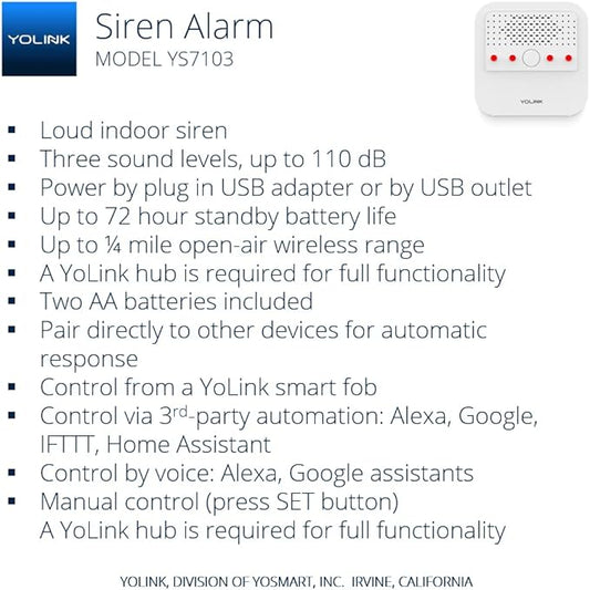 Smart Siren Alarm, Wireless Home Security Alarm with 110 dB Loud Audible Alerts, Remote Control, Compatible with Alexa, Google, Home Assistant, IFTTT - Hub Included