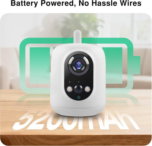 Long Battery Life Indoor Cameras Wireless for Home Security,360°Pan Tilt