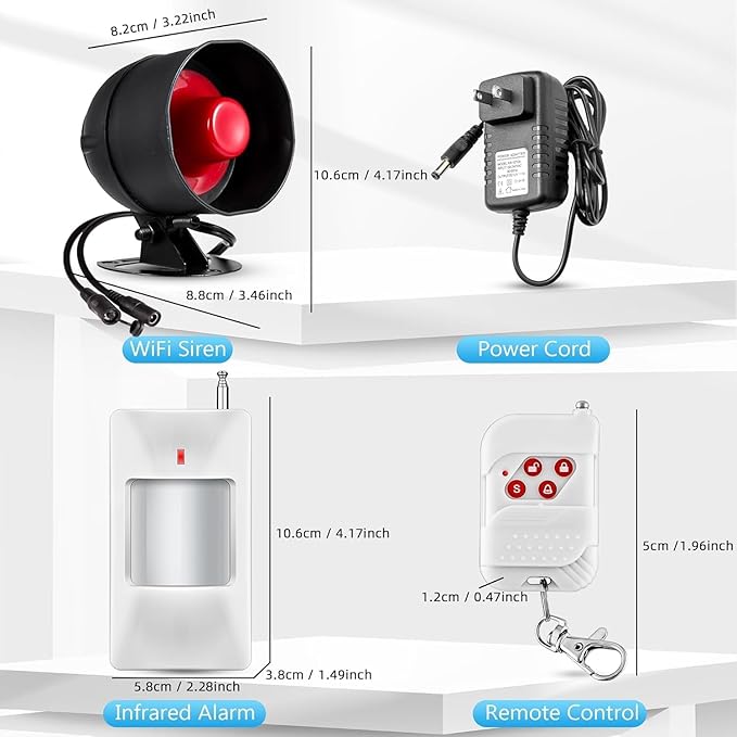 WiFi Alarm Home Security System, 120dB Alarm System with Motion Sensor and Remote Control, Home Alarm System for Shed Garage Alarm