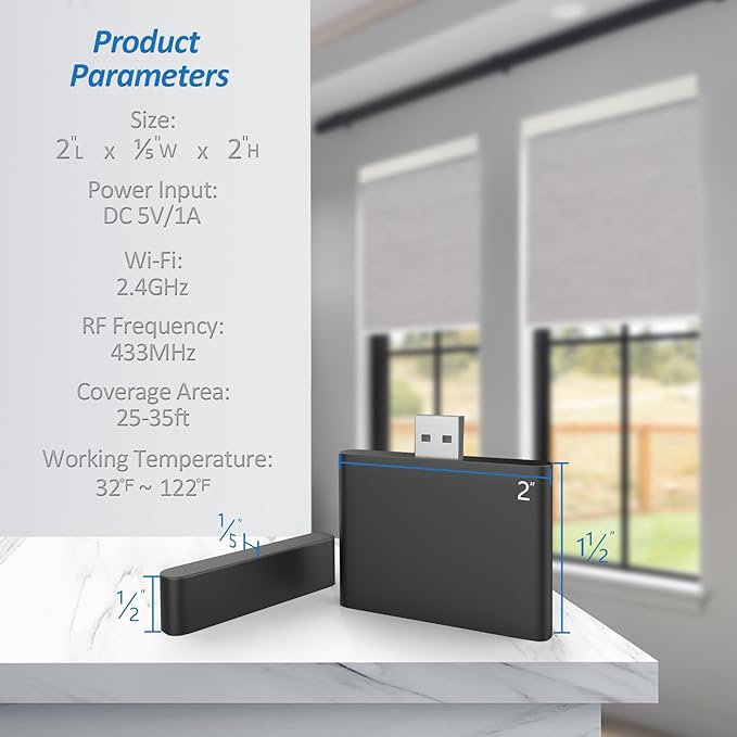 Smart Bridge, Hub for Motorized Blinds Compatible with Alexa Google Home & Tuya App, Voice Control, Timer Scheduling, WiFi Gateway for Smart Shades Automation