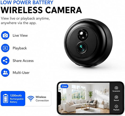 Wireless Indoor Security Camera, Battery Powered 2K QHD WiFi Camera with PIR Human Detection, Night Vision, Motion Alerts, Up to 60-Day Battery Life, Baby Monitor & Pet Camera for Home Security