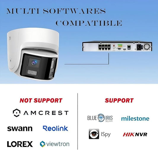 Acusense 8MP Dual Lens PoE IP Camera Outdoor Work with Ⲏіkconnect/ iVMS4200/ Guarding Vision, 180 Degree Panoramic Wide Angle, Smart IR & White Light Night Vision, Metal Casing IP Ethernet Cameras