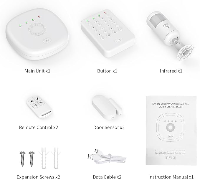 Home Security System 9-Piece Work with Alexa & Google No Monthly Fees,WiFi+4G Mobile App Control with Instant Alerts and Auto Alarm Dial,Door/Window Sensors+Motion Detectors+Remote,24/7 Monitoring