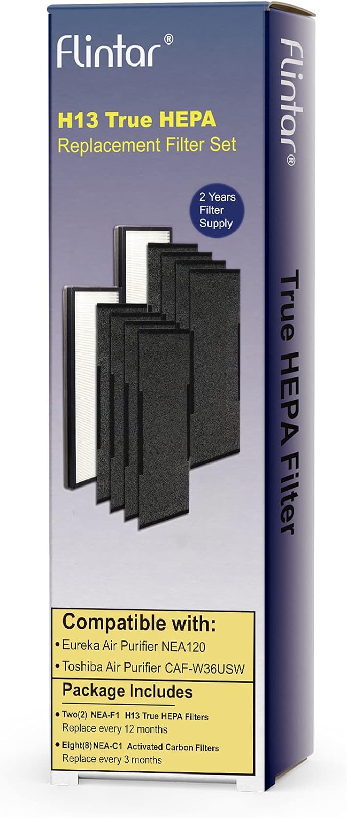 NEA120 Replacement Filter, Compatible with Eureka NEA120 and Toshiba Smart WiFi Air Purifier, (2) H13 Grade Air Filters (NEA-F1) and (8) Activated Carbon Filters (NEA-C1)