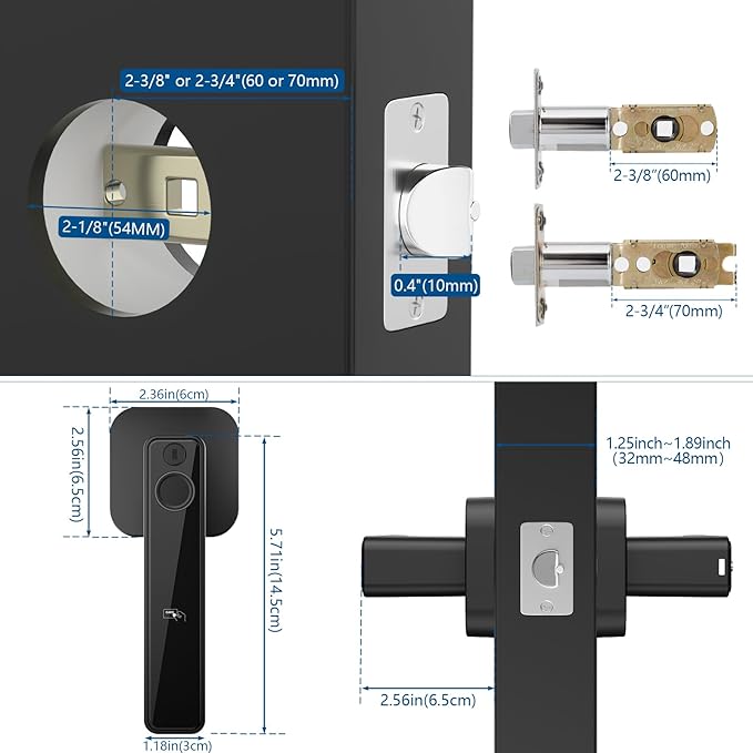FITNATE Smart Fingerprint Door Lock, Keyless Entry Door Lever with APP, IC Card, Code, Key & Biometric Unlock for Bedroom, Home, Hotel, Office, Apartment, Matte Black
