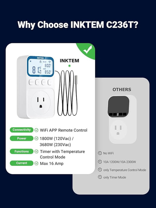 WiFi Temperature Controlled Outlet with APP for Heater, Freezer 16A