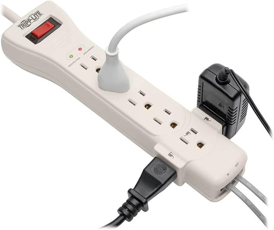 Tripp Lite 7 Outlet Surge Protector Power Strip, 15ft. Extra Long Cord, Right Angle Plug, Fax/Modem Protection, RJ11, $75K Insurance & Manufacturer's Warranty (SUPER7TEL15)