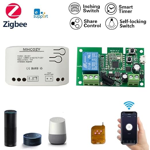 Smart Home Dry Contact Zigbee Relay Switch, Remote Control Zigbee Switch for Light Garage Door, Compatible with Alexa Google Home,Zigbee hub Needed (1CH)