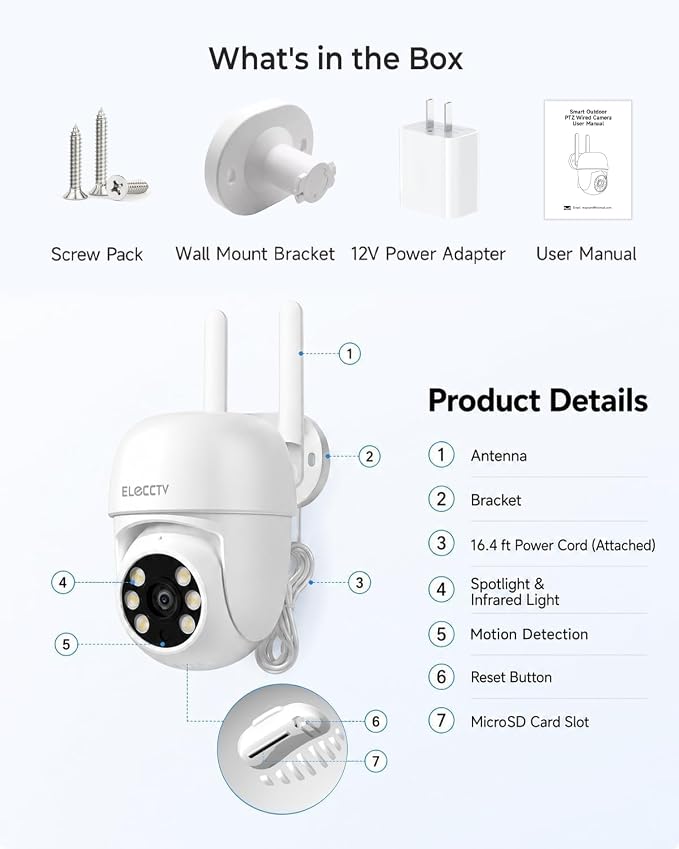 2.5K 4MP Security Camera Outdoor 5G/2.4G WiFi 360°View Color Night IP65 PTZ
