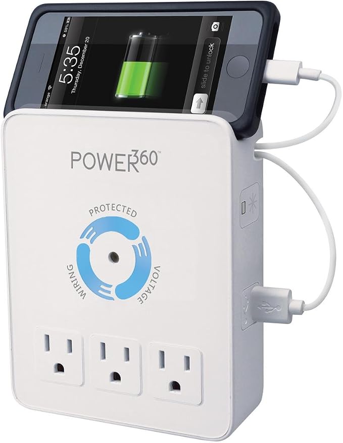 Panamax P360 Dock 6-Outlet Wall Tap/Charging Station, White, 6.8" x 2.9" x 5"